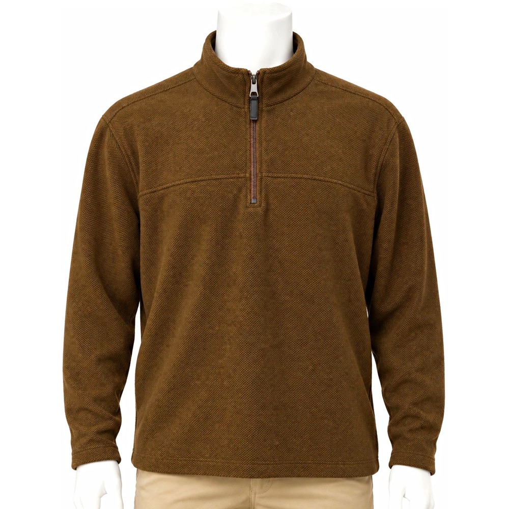 REDMOND Men's L Brown 1/4 Zip Mock Neck Fleece Sweatshirt Polyester Solid Large